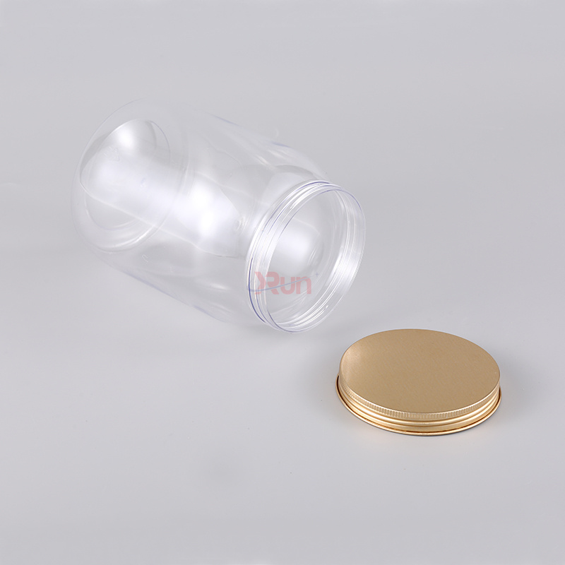 These plastic capacities for deli products utilize a clear plastic candy jar design with screw on aluminum caps and Peelable induction seals.